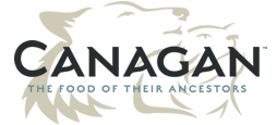 logo producenta karm dla zwierząt domowyw-Canagan, za nazwą firmy głowy psa i kota