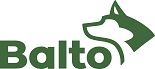 logotyp, zielony napis Balto oraz zielona głowa psa Husky