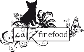 logo producenta karmy dla kotów catz finefood. Na tle obrazk widać narysoawny obrys kota bez rośliny