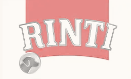 Napis Rinti na czerwonym tle z głową psa