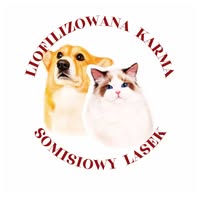 Pies i kot w okręgu z napsiem Liofilizowana karma dla kotów i psów