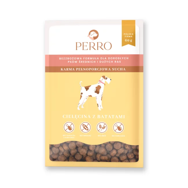 saszetka producenta karmy dla psów Perro żółta