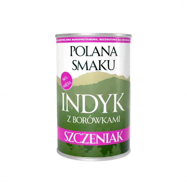 polana smaku karma mokra dla szczeniąt indyk z borówkami 400g
